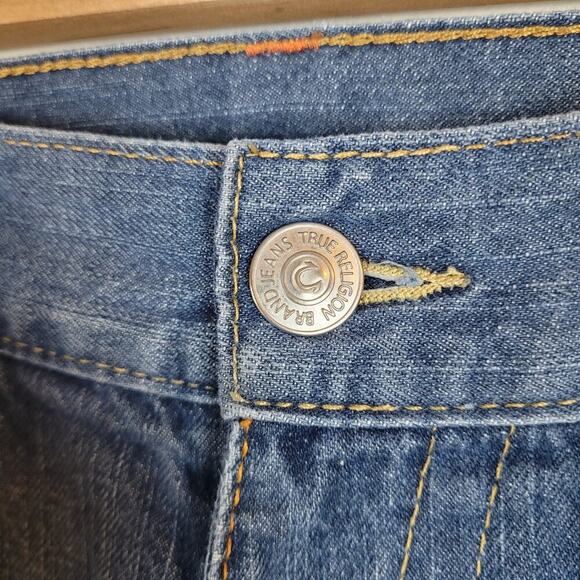 True Religion Ricky Jeans 36x32 Blue Denim Straight Leg Relaxed Whiskers Y2K - Picture 6 of 13